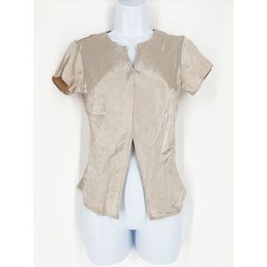 90s Vintage Y2K Champagne Beige Sateen Top Shirt Blouse Pop star YK Sz S